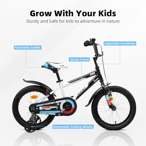 Image of ACEGER Simon Kids Bike for Boys Girls Toddlers, Unisex for Aged 3-13 Years, 12 14 16 18 Inch Children Bicycle with Training Wheels, 20 Inch Bike with Kickstand