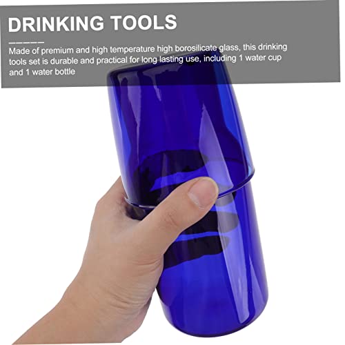 Set de vaso y botella de vidrio azul borosilicato miniatura 5