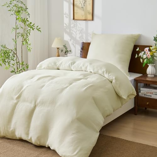 BEDELITE Musselin Bettwäsche 135x200 2teilig Baumwolle, Creme, ÖKO-TEX | Sommer Bettwäsche-Sets mit Reißverschluss, Bettbezug 135x200cm mit Kissenbezug 80x80cm, weiche und atmungsa