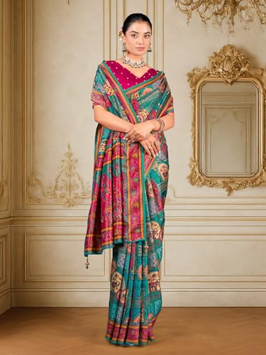 Image of Glory Sarees Women's Luxurious Dola Pure Silk Original Saree Position Print Work Madhubani Inspired Motifs Banarasi Kanjivaram Style Saree With Blouse Piece (Elegant101 Parent)