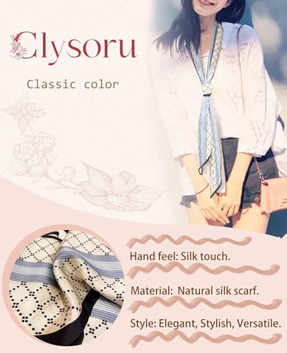 Clysoru Silk Neck Scarf Printed Scarves Head Women'S Fashion Oblique Angle Satin Scarfs For Bag Hair 59” X 5.9”2