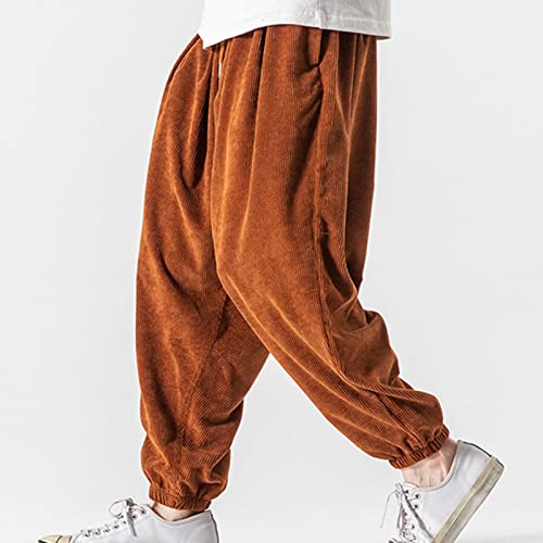 JEShifangjiusu Men Corduroy Pants Drawstring Elastic Waist Harem Pants Baggy Casual Loose Hippie Long Trousers with Pockets3