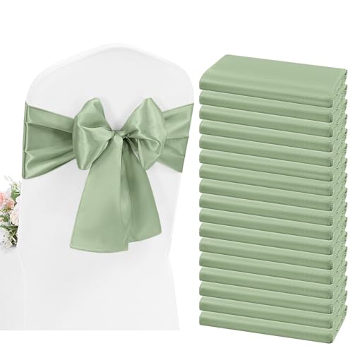 YMHPRIDE 50 Pièces Rubans pour Chaises en Satin Vert Sauge Rubans Décoratifs pour Chaises pour Réception de Mariage, Fête, Hôtel, Maison, Décoration de...