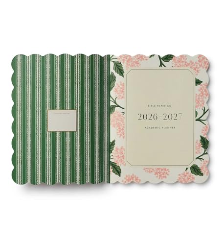 Cuaderno escolar 2026-2027 de hortensia rosa con agenda de citas y costuras para clases 2