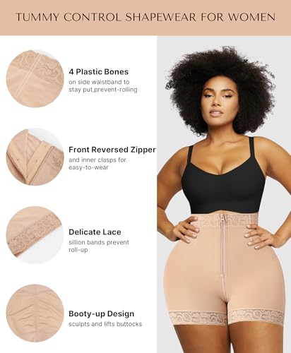 Image of SHAPELLX Shapewear Tummy Control Fajas Colombianas Moldeadoras Butt Lifting Shapewear Shorts For Women With Zip Closure