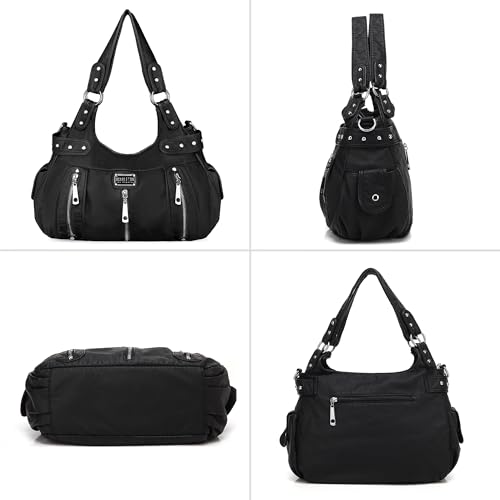 Scarleton 3 Front Zipper Washed Shoulder Bag H1292 Black