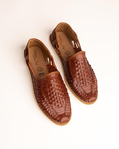 Mexico en la Piel Men's Handmade Leather Huaraches Slip-On Sandals – Genuine Woven Leather, Comfortable & Breathable Casual Shoes – Tan & Shedron3
