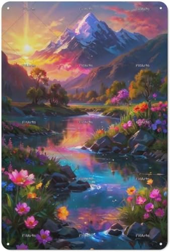 Metal Tin Sign-Retro Bedroom Plaque - Mountains, River & Garden View for Home, Family & Lovers Gift, 8x12 inches，Vintage Metal Tin Sign Home Office Decorations
