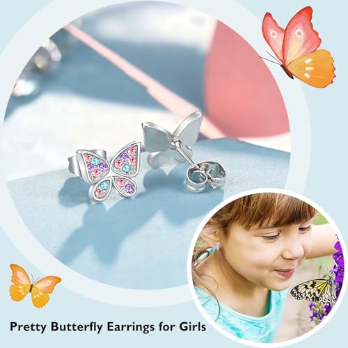 Upromi Hypoallergenic Stud Butterfly Earrings Jewelry Cute Granddaughter Gifts From Grandma Valentines Day Christmas Gifts For Age 4 6 8 10 12 Year Old Preteen Teen Tween Gifts Trendy Stuff thumb #2