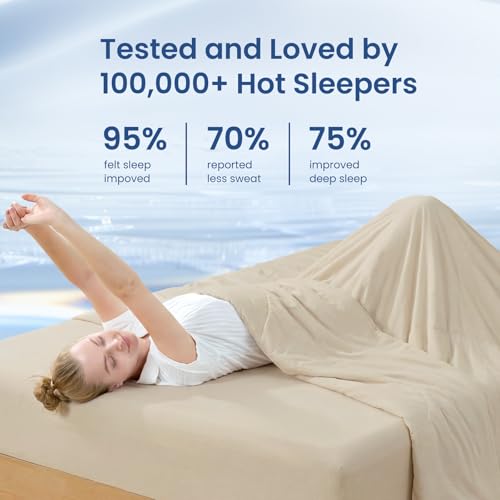 Image of Cozy Bliss Cooling Comforter Queen Size, Cooling Blankets for Hot Sleepers and Night Sweats, Khaki Summer Comforter for Queen Size Bed, Breathable Soft Lightweight Silk Smooth
