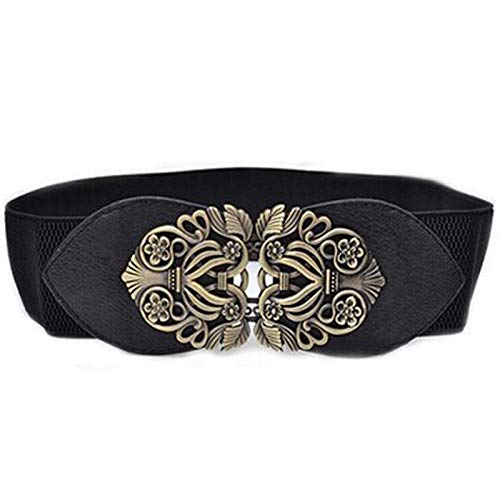 Ceinture Élastique Vintage Large Pour Femme - Double Boucle Ronde - Pour Robes Et Manteaux