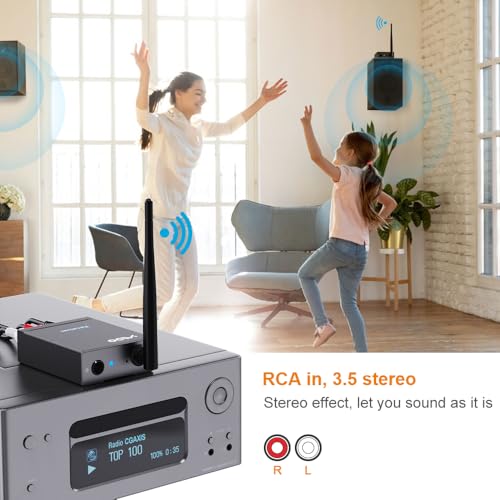 YMOO 2.4GHz Wireless Audio Transmitter Receiver (1 TX+1 RX), 20ms Ultra Low Latency HiFi Audio, 320ft Long Range RCA Jack Adapter for Powered Speaker/Soundbar to TV/PC/CD Player/Computer/Projector by YMOO - Image 6