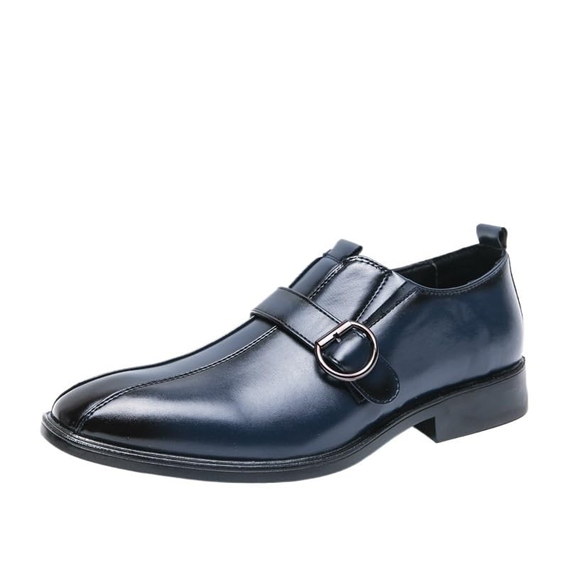 Luxury Blue Leather Oxford Shoes for Men, Slip-On Brogue Dress Shoes, Formal Business Wedding Party Footwear