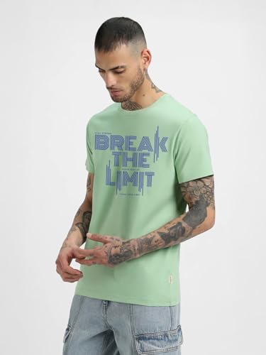 Image of Veirdo Regular Fit Half Sleeves Round Neck Arizona Typographic Printed Pure Cotton T-Shirt for Men (Colors: Green & Navy)