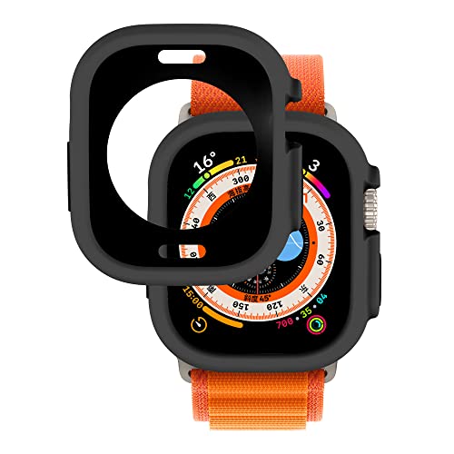 Compatible for Apple Watch Ultra 3/2/1 49mm Case All-Round Shockproof TPU Silicone Protective Cover Bumper Shock-Absorbing Scratch-Resistant Case for Women Men (Black)