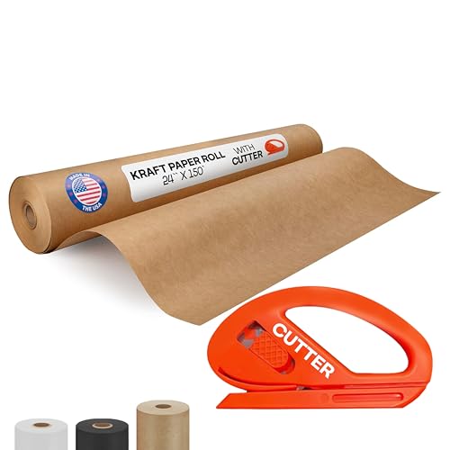 Image of Brown Kraft Paper Roll 24 inch x 1800 inch (150 feet) with Cutter - USA-Made