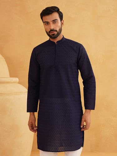 Image of Sojanya (Since 1958 Motifs Embroidered Thread Work Pure Cotton Straight Only Kurta