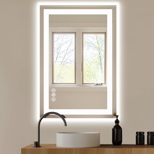 Image of NEWBULIG 24X32 Inch LED Bathroom Wall Mirror with Lights, Light up Vanity Bathroom Mirror for Over Sink, Anti-Fog and Dimmable, Front Light and Backlit, Memory Function, Shatter-Proof, White