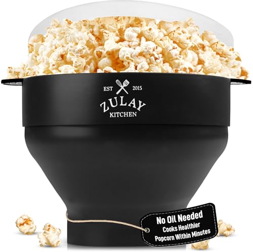 Image of Zulay Microwave Popcorn Popper Bowl Maker with Lid - Collapsible, BPA-Free Silicone, Dishwasher Safe, Wide Spacious Size, No Oil Needed - Family Movie Night Supplies - Black