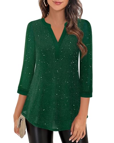 Image of Timeson Women's Short Sleeve V Neck Blouses Shirts Floral Double Layers Mesh Tunics Tops