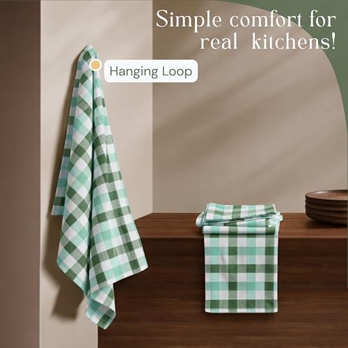 Image of Checked Kitchen Towels 4 Pack, 18 inchx26 inch, 100% Cotton, Absorbent Dish Towels for Kitchen Drying, Reusable Dishcloths for Cleaning, Quick Dry Wash Rags - Mint Green, Aqua Green, White