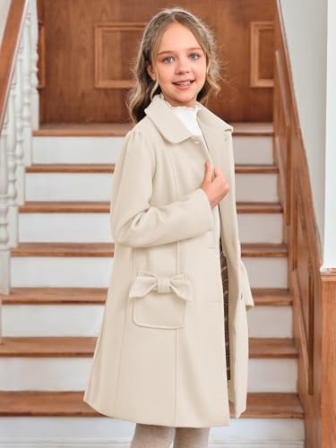 Meikulo Girls Single Breasted Dress Coat Kids Winter Outerwear Jackets Bowknot Pockets 5-14 Years3