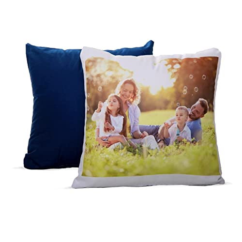 PrintedGift Imprimir Foto EN COJÍN | Cojín en 100% Algodón Personalizado con tu Foto - Máxima Calidad de Impresión - Incluye Funda de Almohada y Relleno (Cuadrado 40x40 cm, Azul)