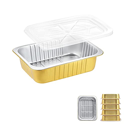 47oz Aluminum Foil Pans with Lids, 5 Pack, 8.5 x 6.5 Inch