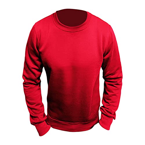 Maiyifu-GJ Men's Casual Long Sleeve Crewneck Sweatshirt Long Sleeve Solid Color Pullover Lightweight Round Neck Shirt Tops (Red,Large)