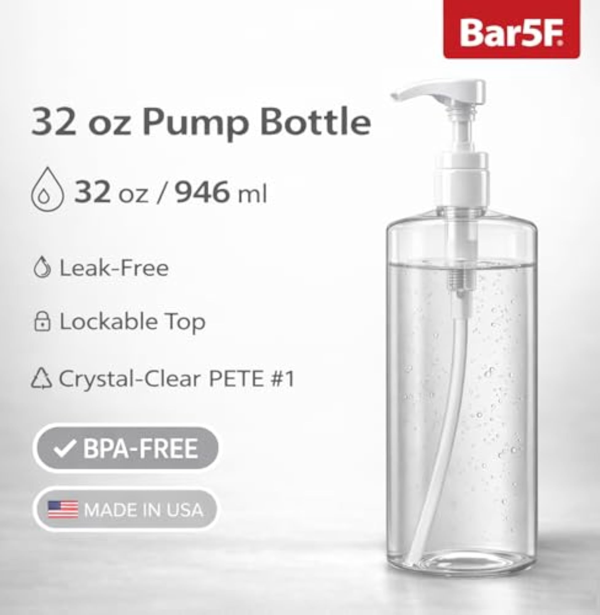 Empty Shampoo Pump Bottles, BPA-Free Plastic
