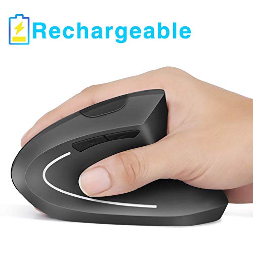 Rechargeable Ergonomic Mouse, Vertical Wireless Mouse, 2.4G Vertical Optical Mouse, Adjustable DPI 800/1200