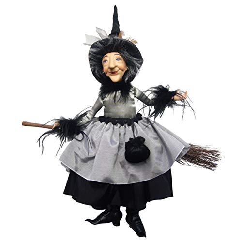 Witches of Pendle - Felicity Hanging & Sitting on Broom (Grey) 45cm