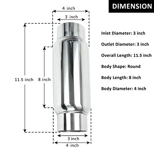 3" Inlet 3" Outlet Exhaust Muffler, Pair Of 3 Inch Resonator Universal Stainless Steel Exhaust Muffler Resonator For Cars, 12" Overall Length #TOP1