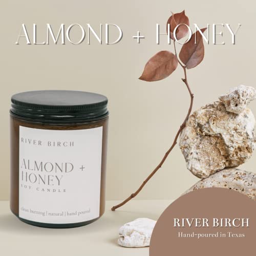 River Birch Candles Almond + Honey Scented Candle | Premium, All-Natural, Non-Toxic, Soy Amber Jar Candles | 8.5Oz 40 Hr Burn Time | Cozy Relaxing Gifts For Home #TOP1