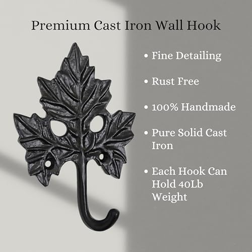 Set of 3 Cast Iron Maple Leaf Shape Coat Hooks Wall Art Decor-Maple Leaf Shape Hangers and Key Holder-Clothes Rack and Backpack Hanger-Coat Hooks Home Decor for Storage, Living Room, Hallway, Office by AYZCORP - Used condition - Image 2