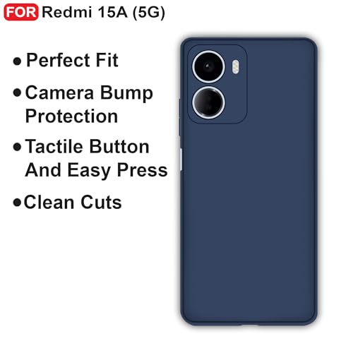 Image of CEDO Back Cover for Redmi 15A (5G) | Camera Bump Protection & Inner Velvet Fabric Lining | Ultra Slim Matte Soft Rubberised Case Cover (Blue)