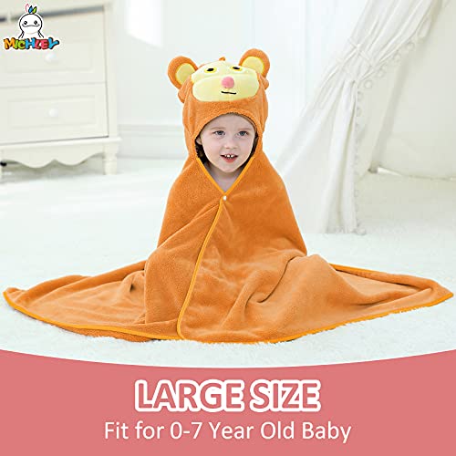 Image of MICHLEY Unisex Hooded Baby Towel Soft Absorbent Washcloths Cartoon Beach Swimming Bathrobe 27.5 inch x 47 inch for 0-7T Toddler(Monkey)
