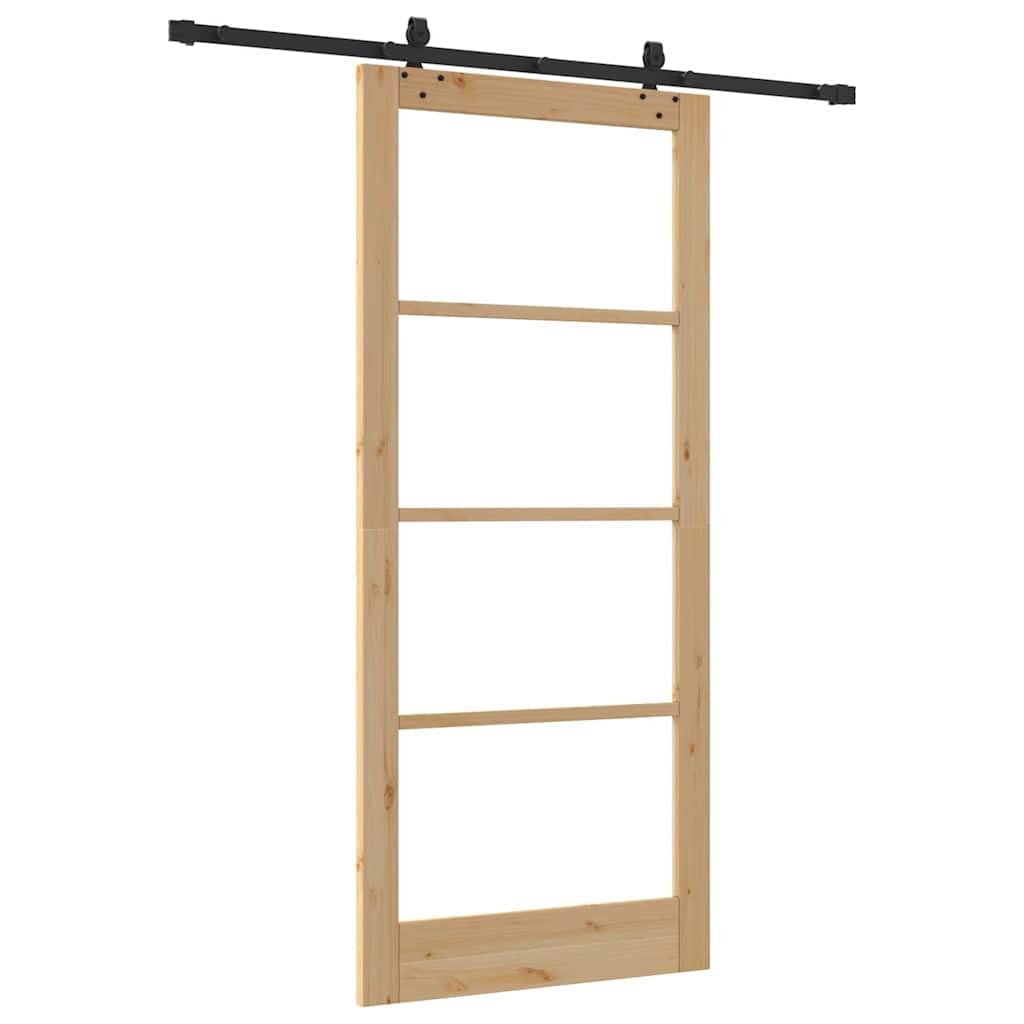 Drzwi przesuwne ORKDAL z litego drewna sosnowego i szkła, naturalnie czarne, 93 x 211 cm, do wnętrz, ciche przesuwanie, zajmuje mało miejsca, nowoczesne wzornictwo