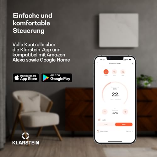 Klarstein Infrarotheizung mit Thermostat, 600W Elektroheizung, Smart Home Infrarotheizung zur Wandmontage, IR mit IoT/ WiFi App- Control, Feuchtraum Flach- Heizkörper, CO2- Freie Wand Heizung-2