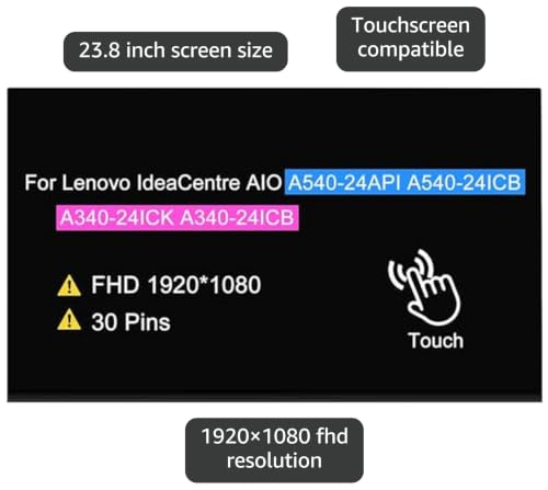 Image of 23.8 inch Screen Replacement for Lenovo ideacentre A540-24API A540-24ICB A340-24ICK A340-24ICB F0ER F0EL F0EM F0E6 5M10U49651 01AG986 LCD Display Panel (Only for Touchscreen Version)