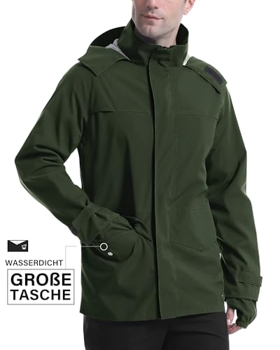 Coutyuyi Rain Jacket Men's Lightweight with Hood Packable Breathable Antistorm Jacket Windbreaker Waterproof Raincoat(Dark green,L - Image 7