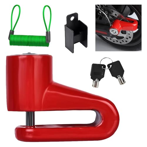 GNAUMORE Fahrrad Bremsscheibe Bremsscheibenschloss(Rot),Oller Scheibenbremse Schloss,Hochsicherheits Motorradschloss,Wasserdicht,Alarmanlage Für Moto,Moped,Fahrrad,Scooter