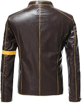 UnoSheng Men's Casual Jacket Striped Vintage Pilot Jacket Full Zip with Chest Pocket Denim Jacket Steampunk Jacket Medieval Stand-Up Collar Faux Leather Jacket Men's Slim Fit