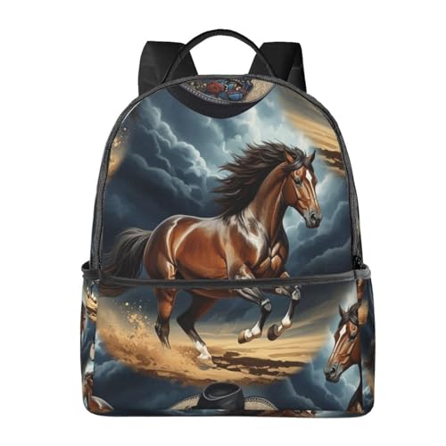 Casual Rucksack Big Capacity, Padded Straps Anti Theft Animal Wild Horse Bookbag for Travel Camping