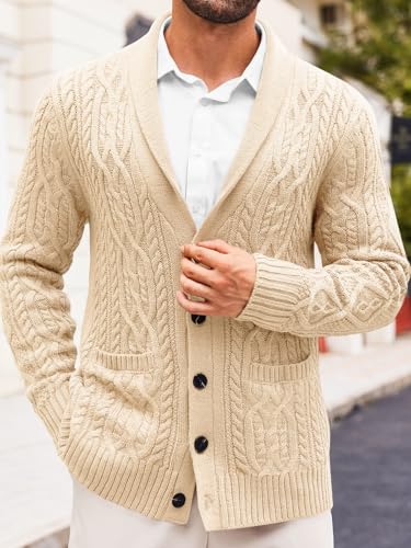 Runcati Mens Shawl Collar Cardigan Sweater Casual Cable Knit Button Down Winter Chunky Ribbed Sweaters2