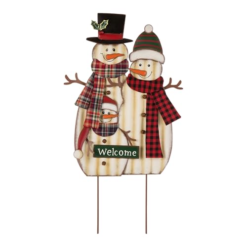 Glitzhome 30" H Metal Christmas Snowman Family Yard Stake, Holiday Decorations Outdoor Standing Hanging Display, Xmas Holiday Wall Ornament for Lawn Outdoor Holiday Decoration
