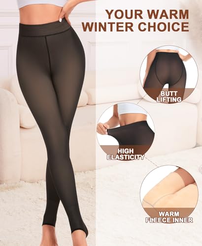 QooNoo Fleece Lined Tights Women Pantyhose Opaque Black Sheer Thermal Winter Warm Leggings Under Dress Shapewear3