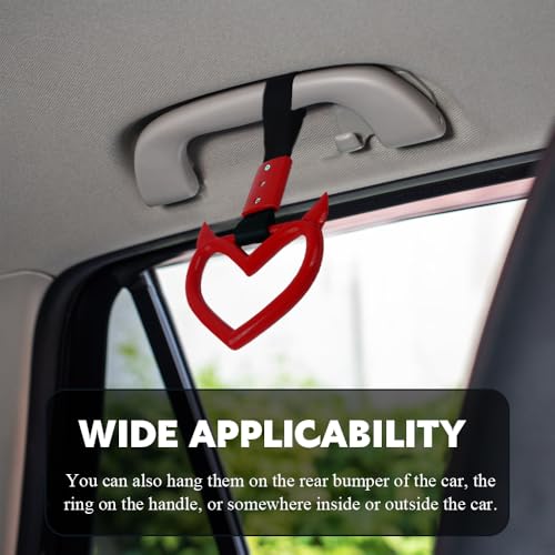 Image of 2PCS Heart shaped Car Handle Straps, Heart Car Accessories, Ring Hearts Shaped Cars Hand Strap Drift Charm, Universal Handle Keychains Accessory Suitable for Cars Bus (Red+black)
