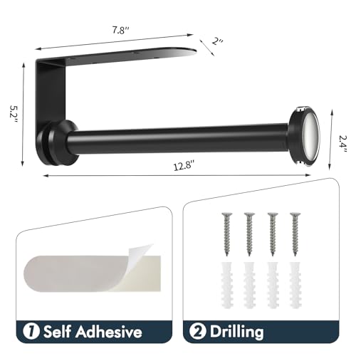Image of theaoo Under Cabinet Paper Towel Holder for Kitchen, Easy One-Handed Tear, Quick Release Knob for Easy Roll Loading, Wall-Mounted Dispenser, Self-Adhesive or Drill Mounting, Black Stainless Steel