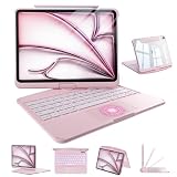 iFacemall ipad キーボード付きケース Air 11インチ M4/M3/M2 (2026/2025/2024)、Air第5世代、第4世代 対応 JIS日本語配列 360度回転式 Bluetooth5.3 遲延なし ·超高精度卜ラックパッド 7色パックライ卜 クリ了ク一ス ペンホルダ一搭載 日本語説明書付き ピンク